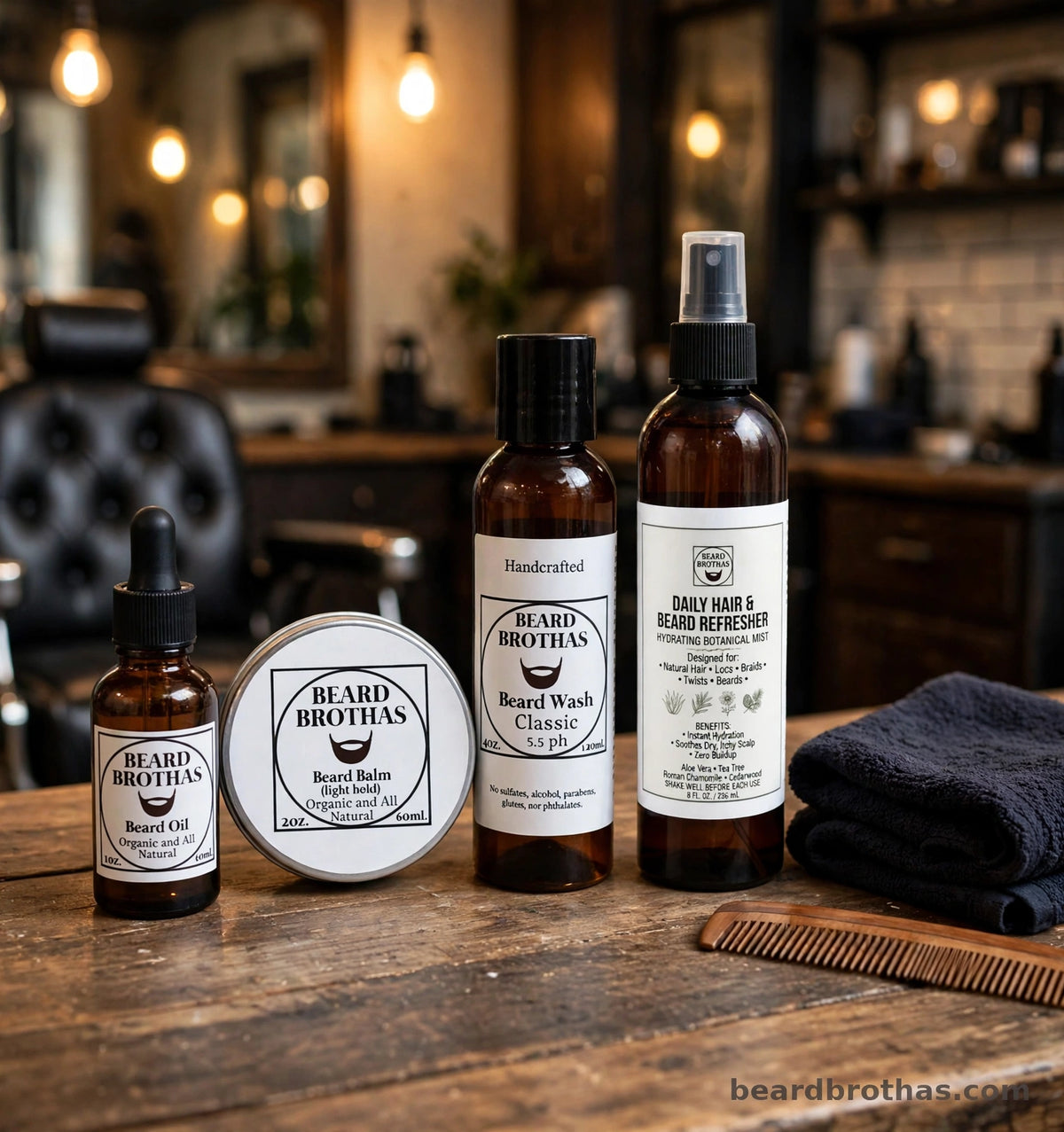 Complete Beard Routine Set on a barbershop counter