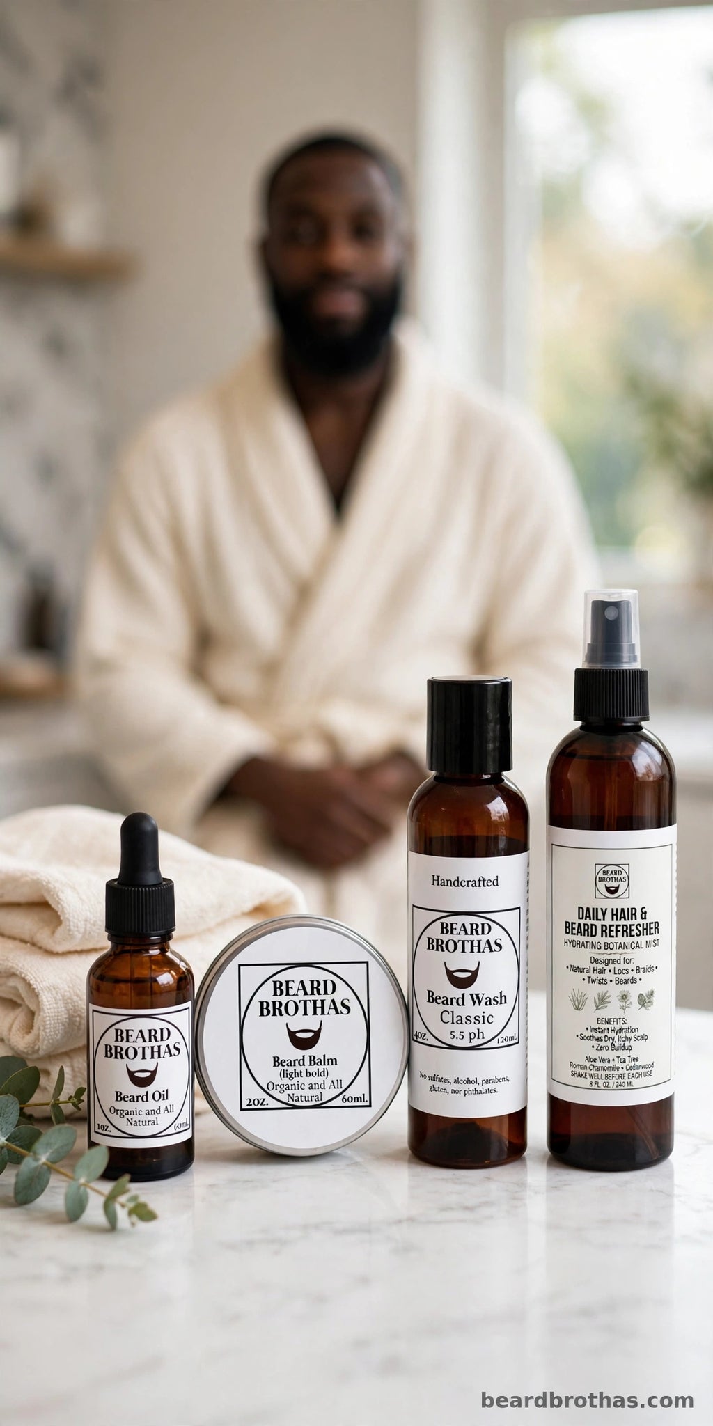 Complete Beard Routine Set on a bathroom counter